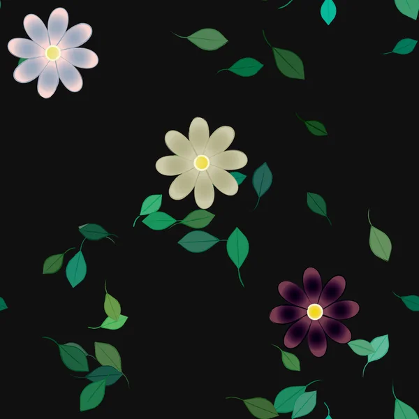 Fleurs Simples Avec Des Feuilles Vertes Composition Libre Illustration Vectorielle — Image vectorielle