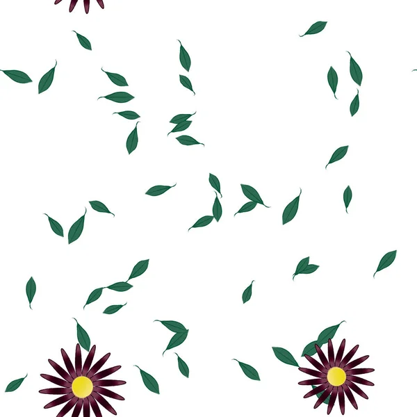 Free Composition Simple Colorful Flowers Green Leaves Wallpaper Vector Illustration — Stock Vector