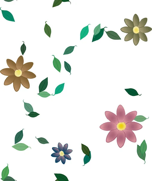 Vector Template Simple Colorful Flowers Green Leaves — Stock Vector