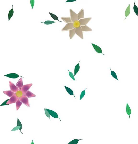 Fleurs Aux Feuilles Vertes Composition Libre Illustration Vectorielle — Image vectorielle