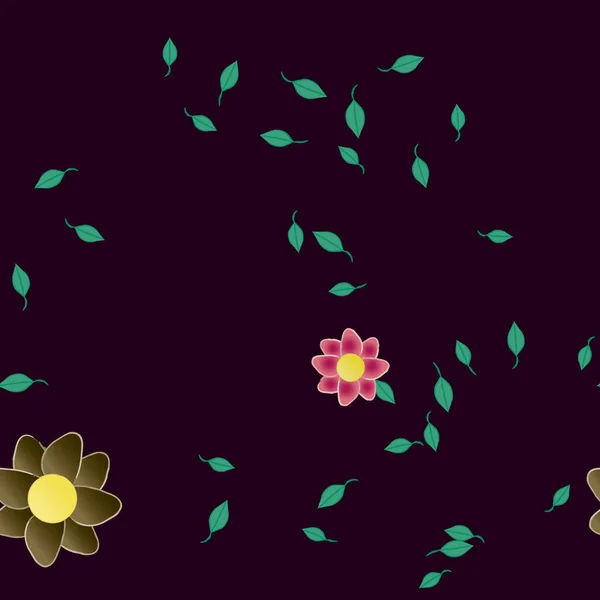 Modèle Vectoriel Avec Des Fleurs Colorées Simples Des Feuilles Vertes — Image vectorielle