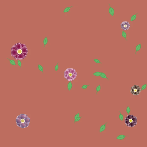 Modèle Vectoriel Avec Des Fleurs Colorées Simples Des Feuilles Vertes — Image vectorielle