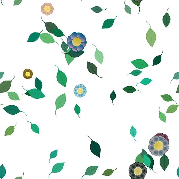 Flores Simples Con Hojas Verdes Composición Libre Ilustración Vectorial — Archivo Imágenes Vectoriales