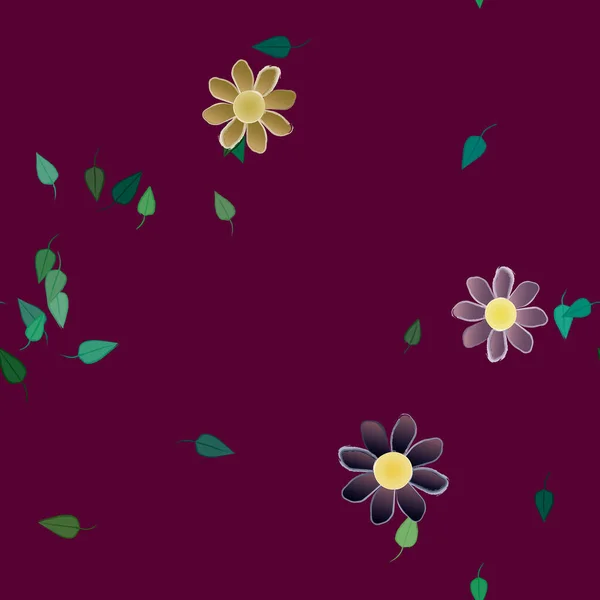 Flores Con Hojas Verdes Composición Libre Ilustración Vectorial — Vector de stock