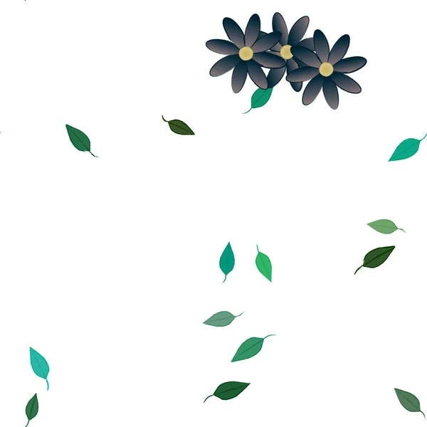 vector template with simple colorful flowers and green leaves