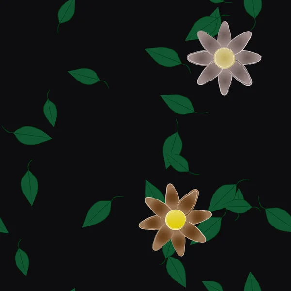 Eenvoudige Bloemen Met Groene Bladeren Vrije Samenstelling Vector Illustratie — Stockvector