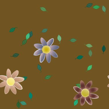 Basit çiçek ve yeşil yapraklı tasarım kompozisyonu, vektör illüstrasyonu