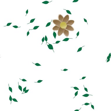 arkaplanda renkli çiçekler ve yeşil yapraklar, vektör illüstrasyonu