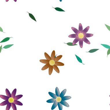 Serbest kompozisyonda yeşil yapraklı çiçekler, vektör illüstrasyonu