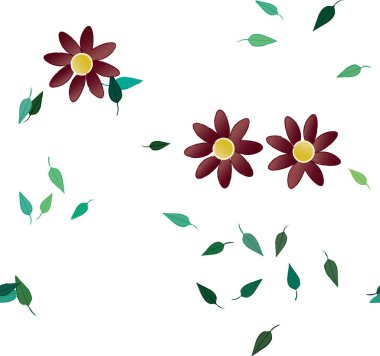 Basit çiçek ve yeşil yapraklı tasarım kompozisyonu, vektör illüstrasyonu