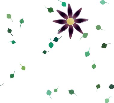 Serbest kompozisyonda yeşil yapraklı basit çiçekler, vektör illüstrasyonu