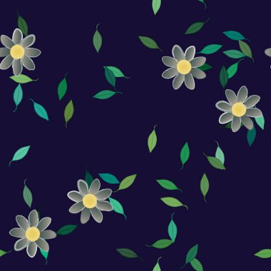 Basit renkli çiçekler ve yeşil yapraklı vektör şablonu