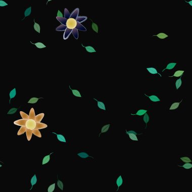 Serbest kompozisyonda yeşil yapraklı çiçekler, vektör illüstrasyonu