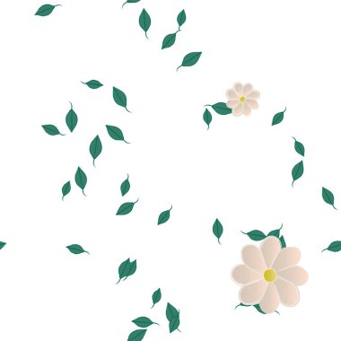 arkaplanda renkli çiçekler ve yeşil yapraklar, vektör illüstrasyonu