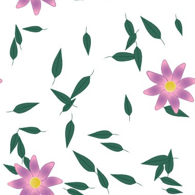 Basit renkli çiçekler ve yeşil yapraklı vektör şablonu