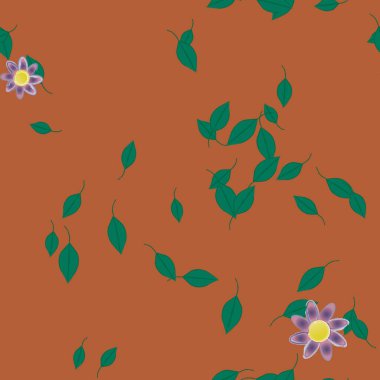 Basit çiçek ve yeşil yapraklı tasarım kompozisyonu, vektör illüstrasyonu