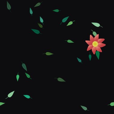 Basit renkli çiçekler ve yeşil yapraklı vektör şablonu