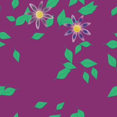 Serbest kompozisyonda yeşil yapraklı çiçekler, vektör illüstrasyonu