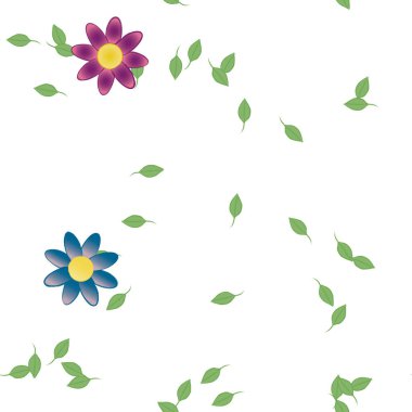 Basit çiçek ve yeşil yapraklı tasarım kompozisyonu, vektör illüstrasyonu