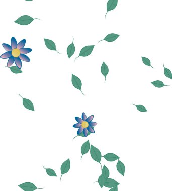 Basit çiçek ve yeşil yapraklı tasarım kompozisyonu, vektör illüstrasyonu