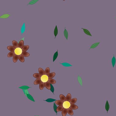 Basit çiçek ve yeşil yapraklı tasarım kompozisyonu, vektör illüstrasyonu