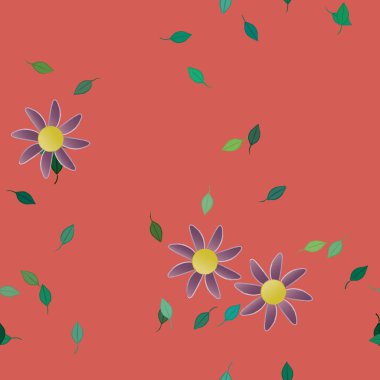 Serbest kompozisyonda yeşil yapraklı çiçekler, vektör illüstrasyonu