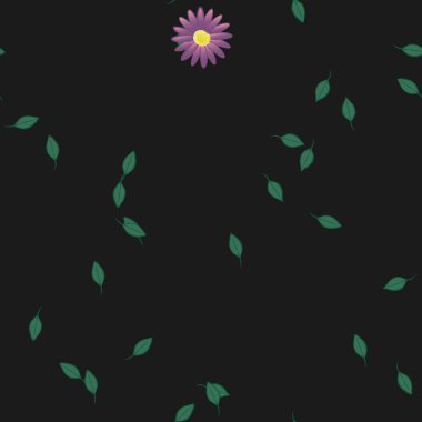 arkaplanda renkli çiçekler ve yeşil yapraklar, vektör illüstrasyonu