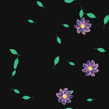 Basit renkli çiçekler ve yeşil yapraklı vektör şablonu