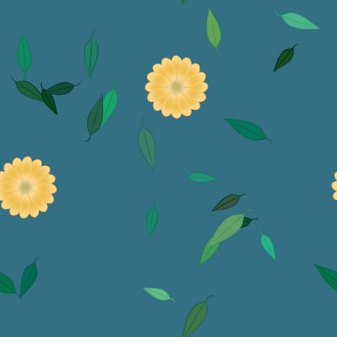 Serbest kompozisyonda yeşil yapraklı çiçekler, vektör illüstrasyonu