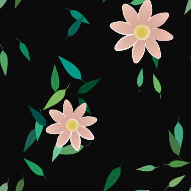 Basit çiçek ve yeşil yapraklı tasarım kompozisyonu, vektör illüstrasyonu