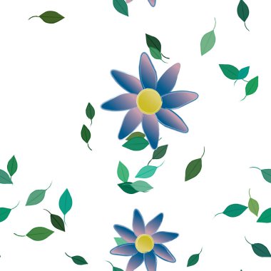 Basit renkli çiçekler ve yeşil yapraklı vektör şablonu