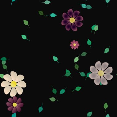 Serbest kompozisyonda yeşil yapraklı çiçekler, vektör illüstrasyonu