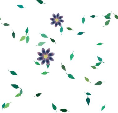 Basit renkli çiçekler ve yeşil yapraklı vektör şablonu