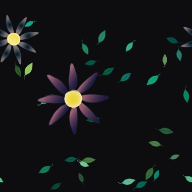 Basit renkli çiçekler ve yeşil yapraklı vektör şablonu