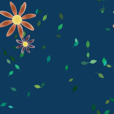 Basit çiçek ve yeşil yapraklı tasarım kompozisyonu, vektör illüstrasyonu