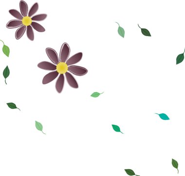 Basit renkli çiçekler ve yeşil yapraklı vektör şablonu