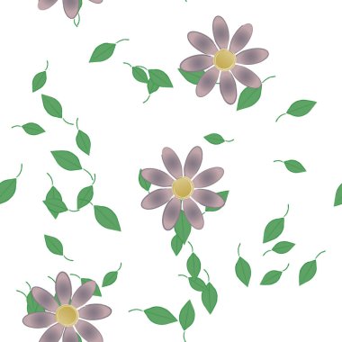 Basit renkli çiçekler ve yeşil yapraklı vektör şablonu