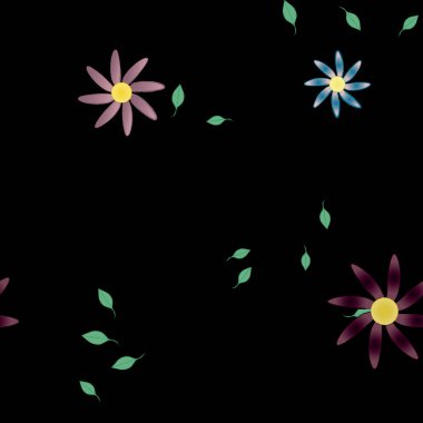 Basit renkli çiçekler ve yeşil yapraklı vektör şablonu