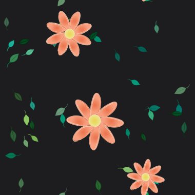 Basit renkli çiçekler ve yeşil yapraklı vektör şablonu