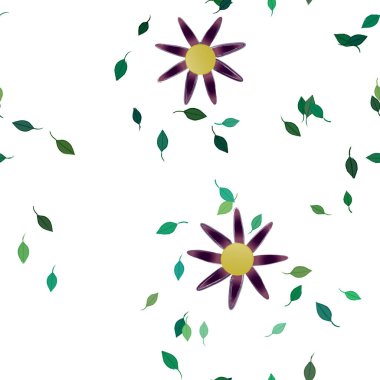 Serbest kompozisyonda yeşil yapraklı çiçekler, vektör illüstrasyonu