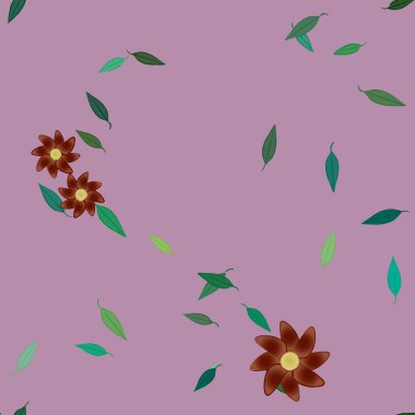 Basit renkli çiçekler ve yeşil yapraklı vektör şablonu