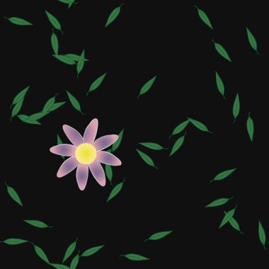 Basit renkli çiçekler ve yeşil yapraklı vektör şablonu