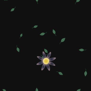 Basit çiçek ve yeşil yapraklı tasarım kompozisyonu, vektör illüstrasyonu