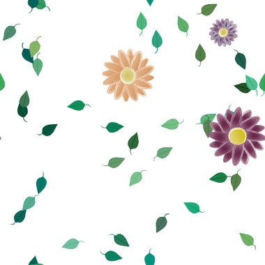 Serbest kompozisyonda yeşil yapraklı çiçekler, vektör illüstrasyonu