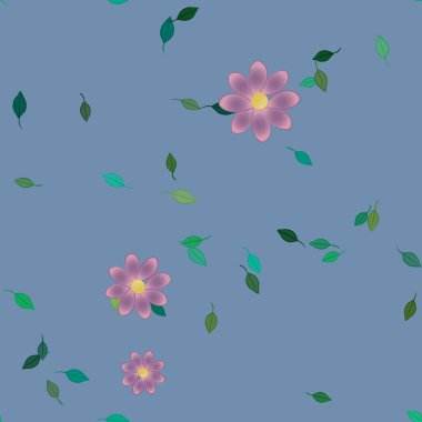 Serbest kompozisyonda yeşil yapraklı çiçekler, vektör illüstrasyonu