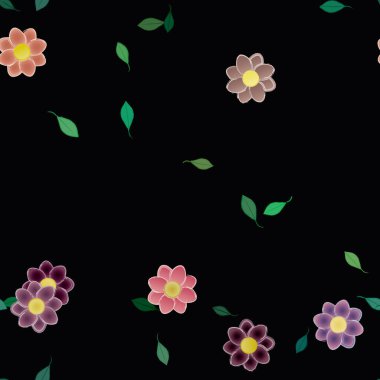 Serbest kompozisyonda yeşil yapraklı çiçekler, vektör illüstrasyonu