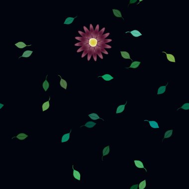 Basit çiçek ve yeşil yapraklı tasarım kompozisyonu, vektör illüstrasyonu