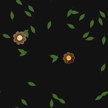 Basit çiçek ve yeşil yapraklı tasarım kompozisyonu, vektör illüstrasyonu