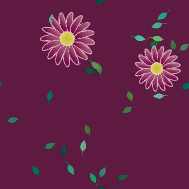 Basit çiçek ve yeşil yapraklı tasarım kompozisyonu, vektör illüstrasyonu