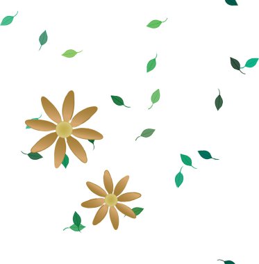 basit renkli çiçekleri olan serbest kompozisyon ve duvar kağıdı için yeşil yapraklar, vektör illüstrasyonu